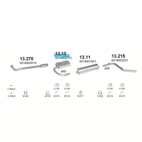 MARIX K13.10 - Kipufogó közép dob MERCEDES 207D 2.3 D, 2.4 D, 2.9 D, 3.0 D (1989-1991)