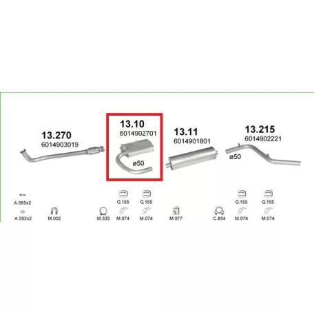 MARIX K13.10 - Kipufogó közép dob MERCEDES 207D 2.3 D, 2.4 D, 2.9 D, 3.0 D (1989-1991)