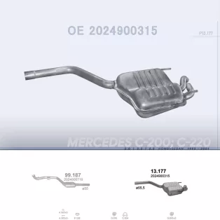   POLMO 13.177 - Kipufogó hátsó dob MERCEDES C200 - W202 2.0, 2.2, 2.3 (1993-2001)