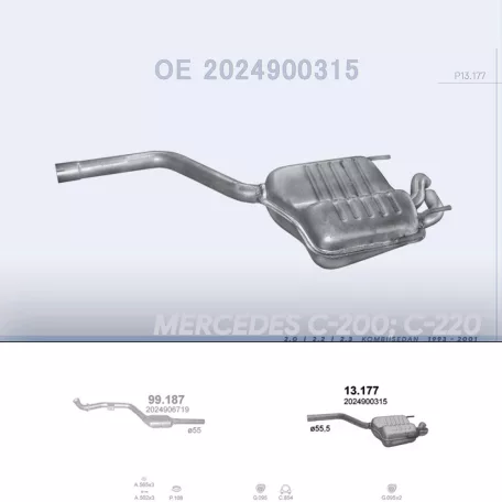 MARIX K13.177 - Kipufogó hátsó dob MERCEDES C200 - W202 2.0, 2.2, 2.3 (1993-2001)
