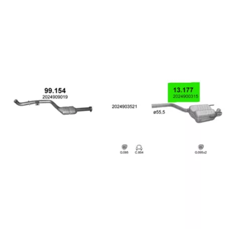 MARIX K13.177 - Kipufogó hátsó dob MERCEDES C200 - W202 2.0, 2.2, 2.3 (1993-2001)