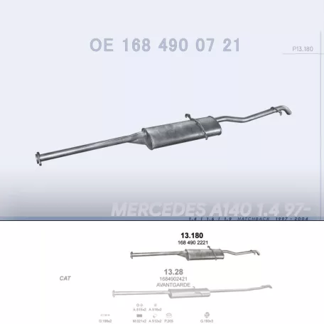MARIX K13.180 - Kipufogó hátsó dob MERCEDES A140 - W168 1.4, 1.6, 1.9 (1997-2004)