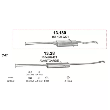 MARIX K13.180 - Kipufogó hátsó dob MERCEDES A140 - W168 1.4, 1.6, 1.9 (1997-2004)