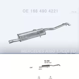   POLMO 13.181 - Kipufogó hátsó dob MERCEDES A160 - W168 1.7 CDI (1998-2004)