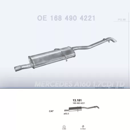 POLMO 13.181 - Kipufogó hátsó dob MERCEDES A160 - W168 1.7 CDI (1998-2004)