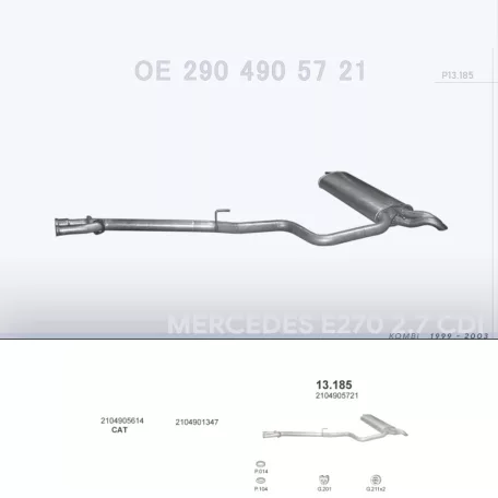 POLMO 13.185 - Kipufogó hátsó dob MERCEDES E270 - W210 2.7 CDi, 3.2 CDi (1999-2003)