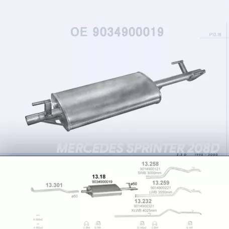 POLMO 13.18 - Kipufogó első cső MERCEDES SPRINTER 2.3 D (1995-2000)