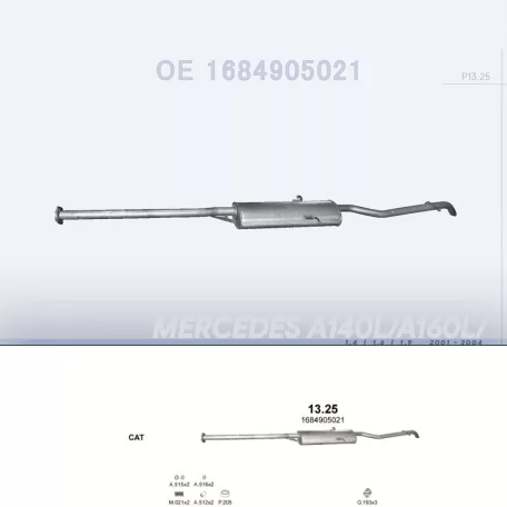 MARIX K13.25 - Kipufogó hátsó dob MERCEDES A140L - W168 1.4, 1.6, 1.9 (2001-2004)