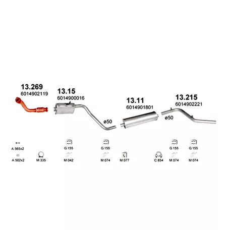 POLMO 13.269 - Kipufogó gyűjtő cső MERCEDES 207D 2.3 D, 2.4 D, 3.0 D (1985-1989)