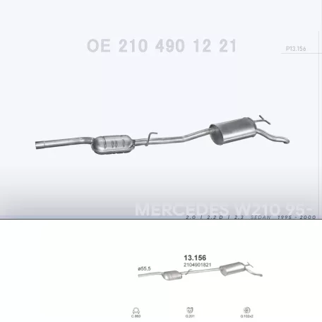 POLMO 13.156 - Kipufogó rendszer MERCEDES E200 - W210 2.0, 2.2 D, 2.3 (1995-2000)