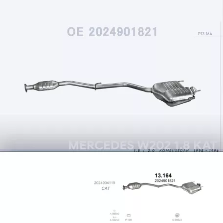 POLMO 13.164 - Kipufogó rendszer MERCEDES C180 - T202 1.8, 2.0 (1995-1996)