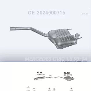   POLMO 13.167 - Kipufogó hátsó dob MERCEDES C200 - T202 2.0 D (1993-2000)