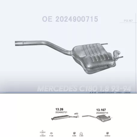 POLMO 13.167 - Kipufogó hátsó dob MERCEDES C200 - T202 2.0 D (1993-2000)