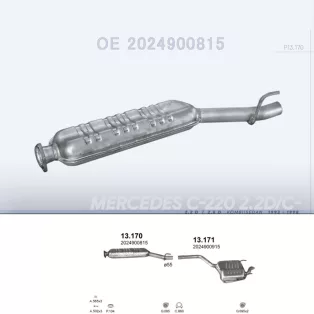   POLMO 13.170 - Kipufogó közép dob MERCEDES C220 - W202 2.2 D, 2.5 D (1993-1998)