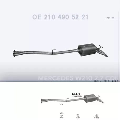 POLMO 13.178 - Kipufogó hátsó dob MERCEDES E270 - W210 2.7 CDi (1999-2002)