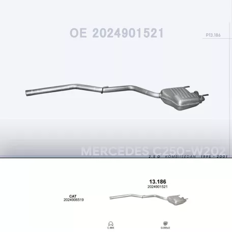 POLMO 13.186 - Kipufogó hátsó dob MERCEDES C250 - T202 2.5 D (1995-2001)