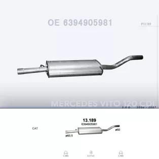   POLMO 13.189 - Kipufogó közép dob MERCEDES VIANO 3.0 D (2006-)