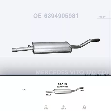 POLMO 13.189 - Kipufogó közép dob MERCEDES VIANO 3.0 D (2006-)