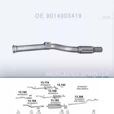 POLMO 13.192 - Kipufogó gyűjtő cső MERCEDES SPRINTER 2.7 D (2000-2006)