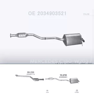   POLMO 13.210 - Kipufogó hátsó dob MERCEDES C200 - W203 1.8, 2.0 (2000-2009)