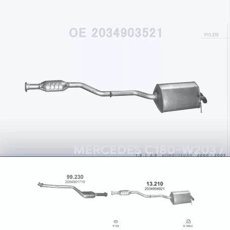 POLMO 13.210 - Kipufogó hátsó dob MERCEDES C200 - W203 1.8, 2.0 (2000-2009)