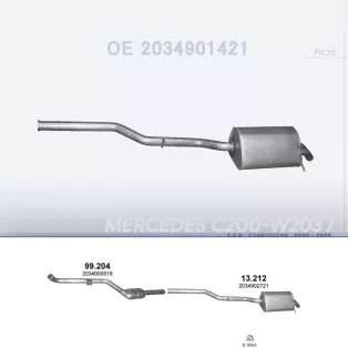   POLMO 13.212 - Kipufogó hátsó dob MERCEDES CLK 209, C200 - T203 2.2 D (2000-2009)