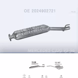   POLMO 13.26 - Kipufogó közép dob MERCEDES C200 - T202 2.0 D (1995-2000)