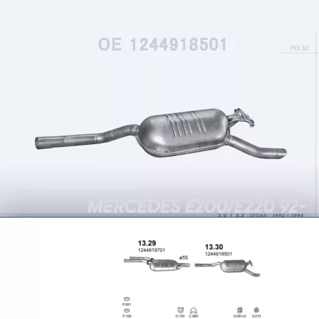 POLMO 13.30 - Kipufogó hátsó dob MERCEDES E200 - W124 2.0, 2.2 (1992-1995)
