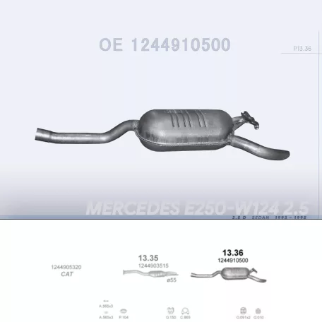 POLMO 13.36 - Kipufogó hátsó dob MERCEDES E250 - W124 2.5 D (1993-1995)