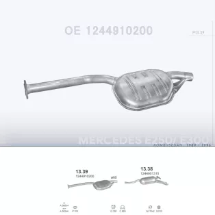   POLMO 13.39 - Kipufogó közép dob MERCEDES 250 - T124 2.5 TD, 3.0 TD (1989-1996)