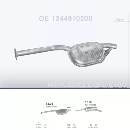 POLMO 13.39 - Kipufogó közép dob MERCEDES 250 - T124 2.5 TD, 3.0 TD (1989-1996)