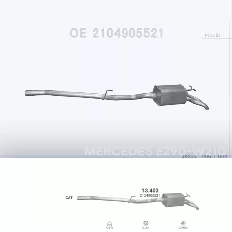 POLMO 13.403 - Kipufogó hátsó dob MERCEDES E290 - W210 2.9 TD, 3.0 TD (1996-1999)