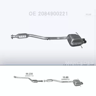   POLMO 13.85 - Kipufogó hátsó dob MERCEDES C180 - CL203 1.8, 2.0 (2002-2008)