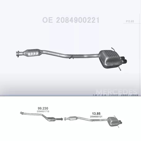 POLMO 13.85 - Kipufogó hátsó dob MERCEDES C180 - CL203 1.8, 2.0 (2002-2008)