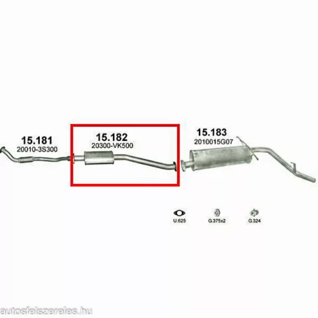 POLMO 15.182 - Kipufogó közép dob NISSAN NAVARA 2.5 D (1998-)