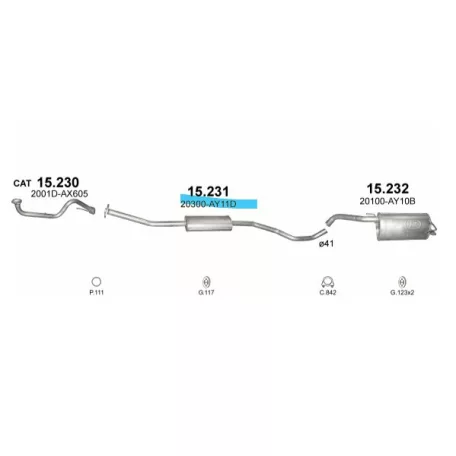POLMO 15.231 - Kipufogó közép dob NISSAN MICRA 1.2, 1.4 (2005-2010)