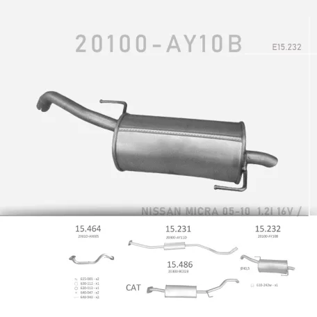 EDEX 15.232 - Kipufogó hátsó dob NISSAN MICRA III 1.5 D (2003-2010)