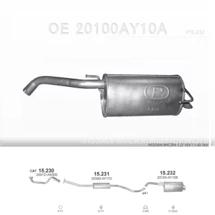   POLMO 15.232 - Kipufogó hátsó dob NISSAN MICRA 1.2, 1.4, 1.5 D (2005-2010)