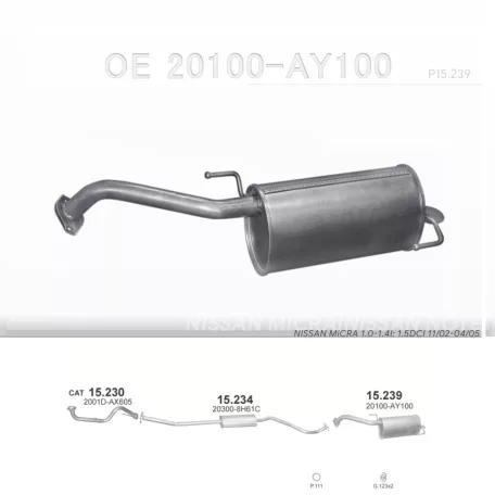 POLMO 15.239 - Kipufogó hátsó dob NISSAN MICRA 1.0, 1.2, 1.4, 1.5 D (2002-)