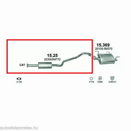MARIX K15.25 - Kipufogó közép dob NISSAN ALMERA 1.5, 1.8 (2000-2006)