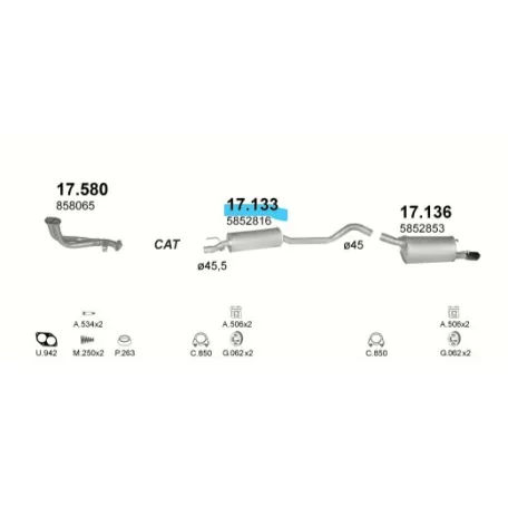 Polmo 17.133 – Opel Corsa B/Tigra Középső kipufogó dob