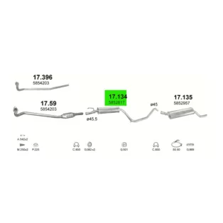   POLMO 17.134 - Kipufogó közép dob OPEL CORSA 1.2, 1.4, 1.7 D (1993-2001)
