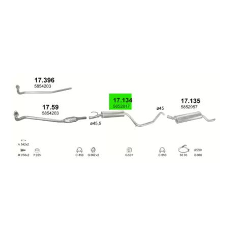 POLMO 17.134 - Kipufogó közép dob OPEL CORSA 1.2, 1.4, 1.7 D (1993-2001)