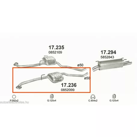 Polmo 17.236 – Opel Omega B Középső kipufogó dob