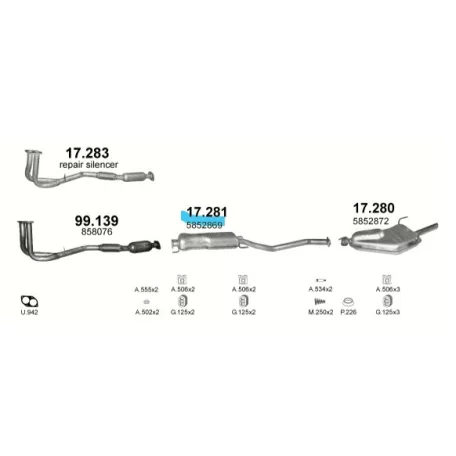 Polmo 17.281 – Opel Középső kipufogó dob