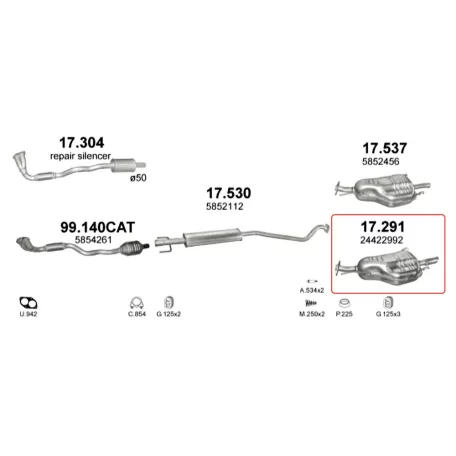 POLMO 17.291 - Kipufogó hátsó dob OPEL ASTRA 1.4, 1.6 (1998-2004)