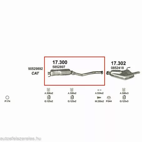 Polmo 17.300 – Opel Vectra B Középső kipufogó dob