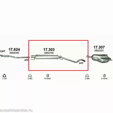 POLMO 17.303 - Kipufogó közép dob OPEL ASTRA 1.6, 1.8 (2004-)
