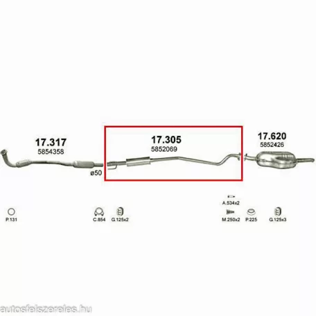 Polmo 17.305 – Opel Astra G Középső kipufogó dob