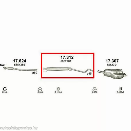 POLMO 17.312 - Kipufogó közép dob OPEL ASTRA 1.6, 1.8 (2003-2014)